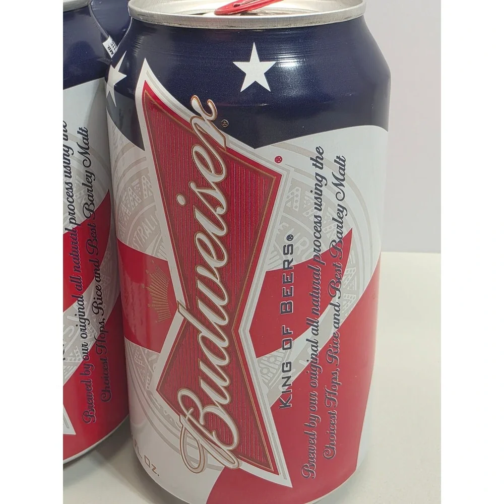 6 Budweiser Patriotic Stars and Stripes Empty 12oz Cans Red Tabs 2011 Vintage